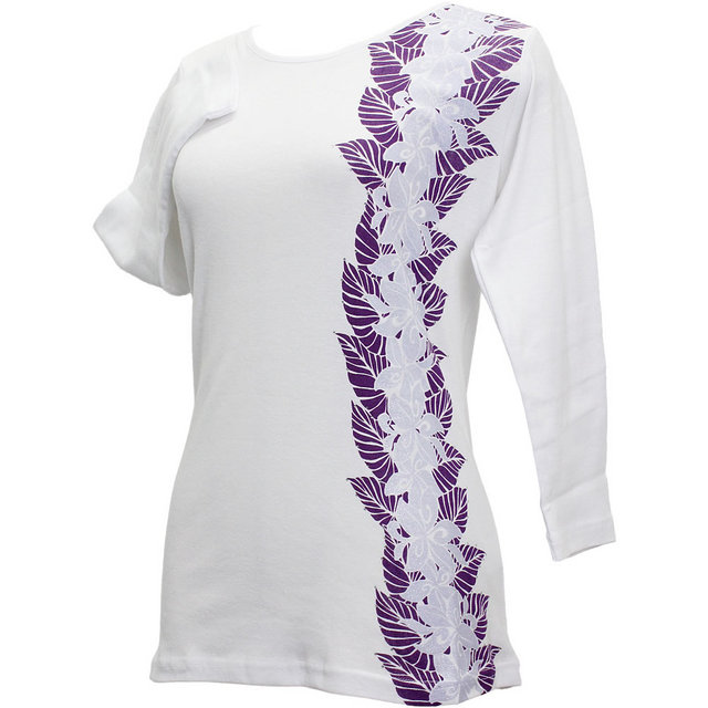 フラレフア（Hula Lehua）フライス七分袖Tシャツ プルメリアライン ホワイト