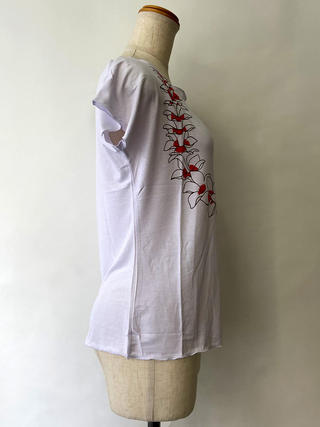 PUKANA ノースリーブストレッチTシャツ プルメリアラウンドレイ ホワイト ML&XL